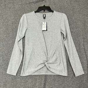 Ideology Activewear Womens Top‎ Size XS Gray Long Sleeve Crew Neck Tie Waistline